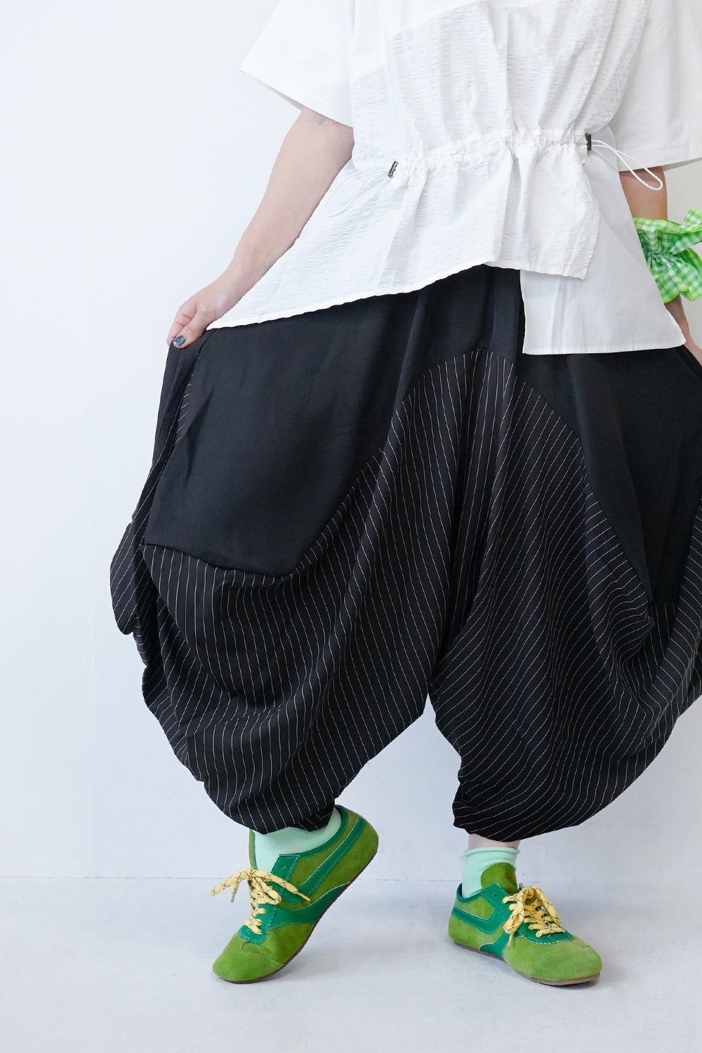 無地×ストライプ替サルエルパンツ