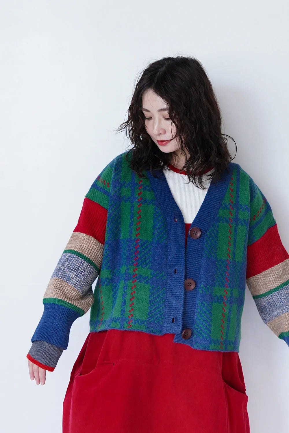 マルチチェックニットカーディガン
