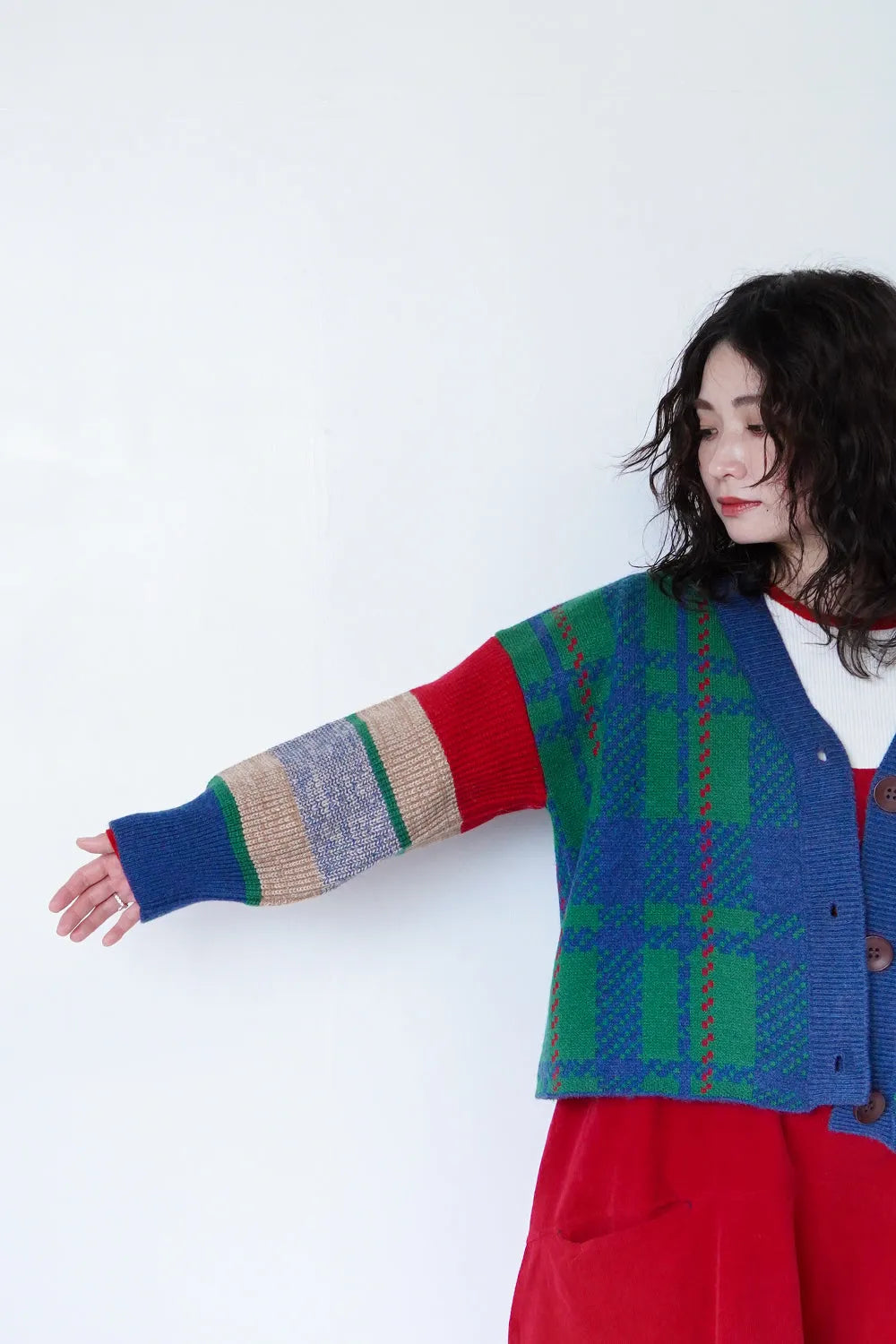 マルチチェックニットカーディガン