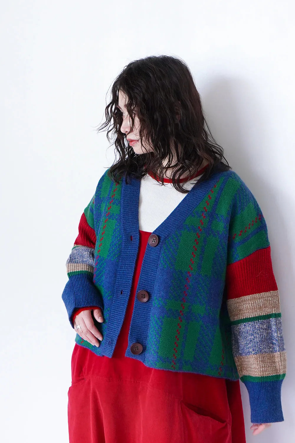 マルチチェックニットカーディガン