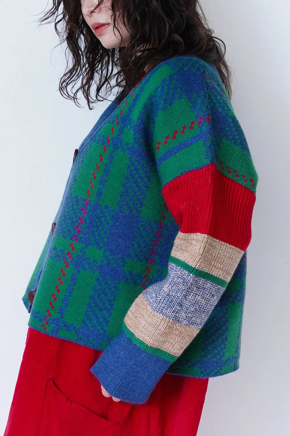 マルチチェックニットカーディガン