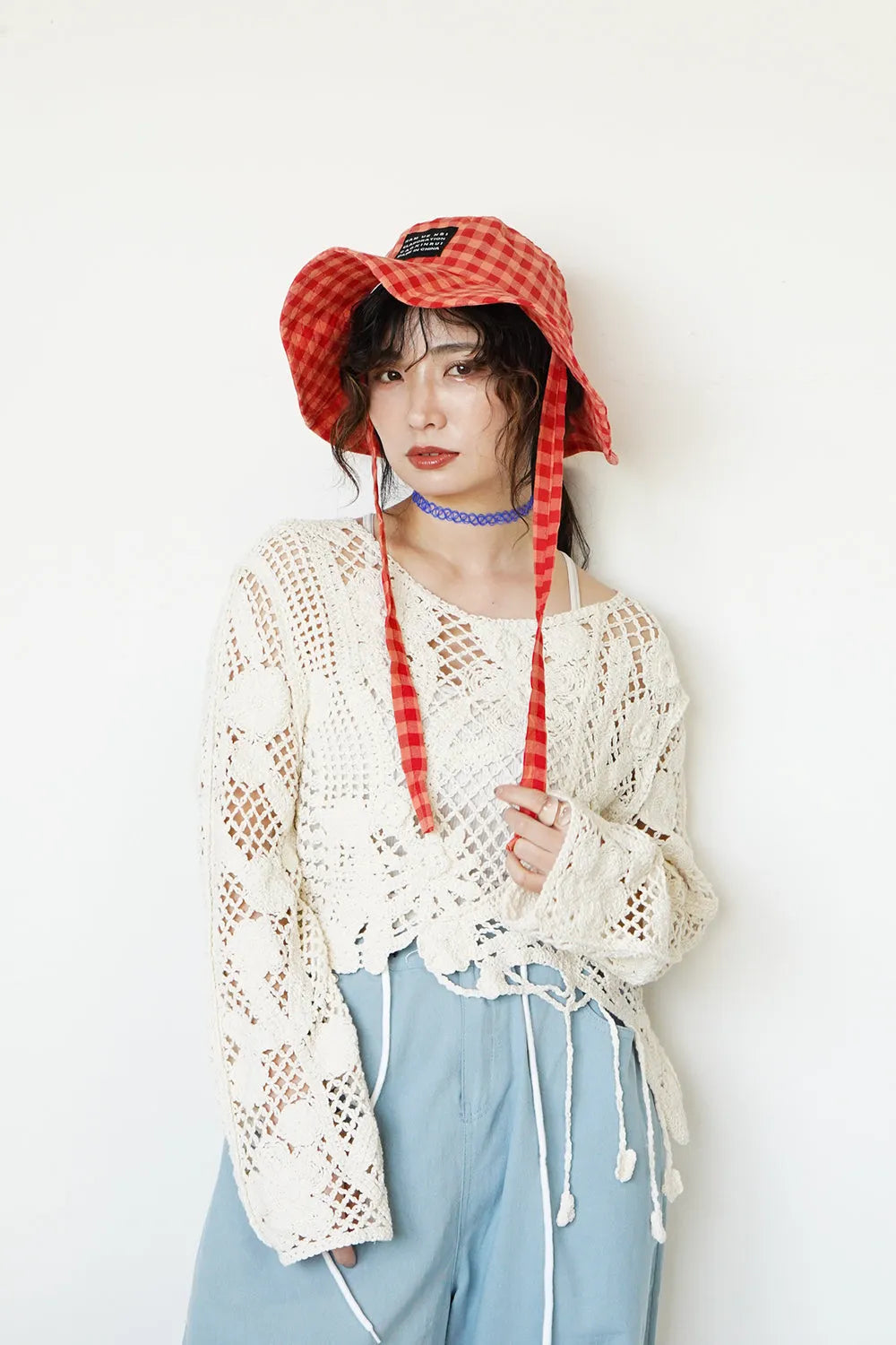 ギンガムチェックリボンハット