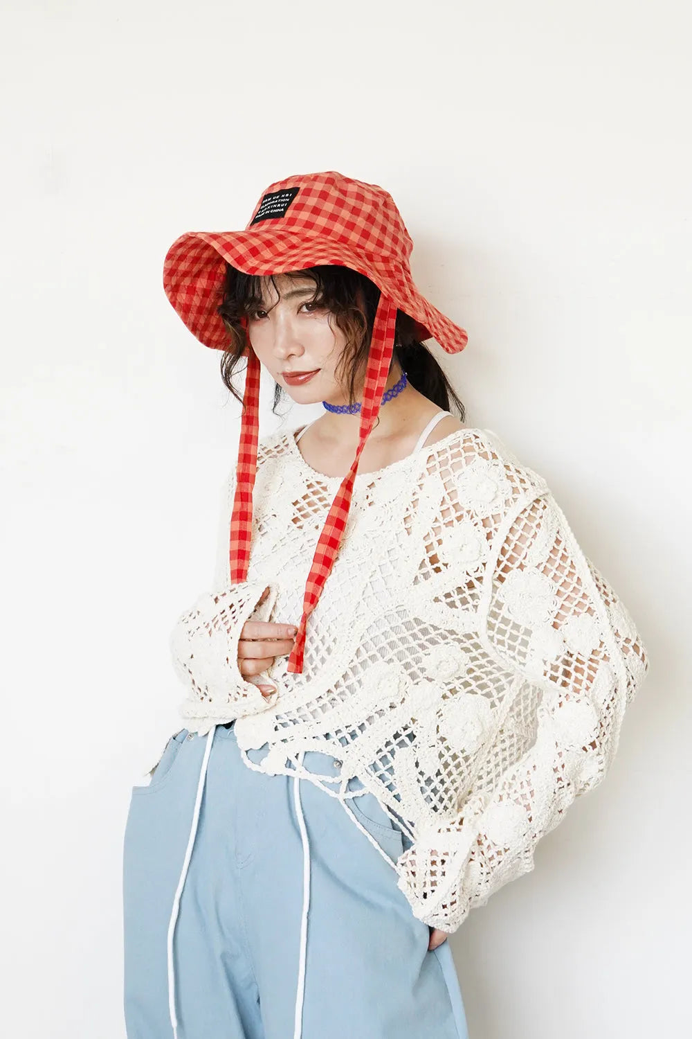 ギンガムチェックリボンハット