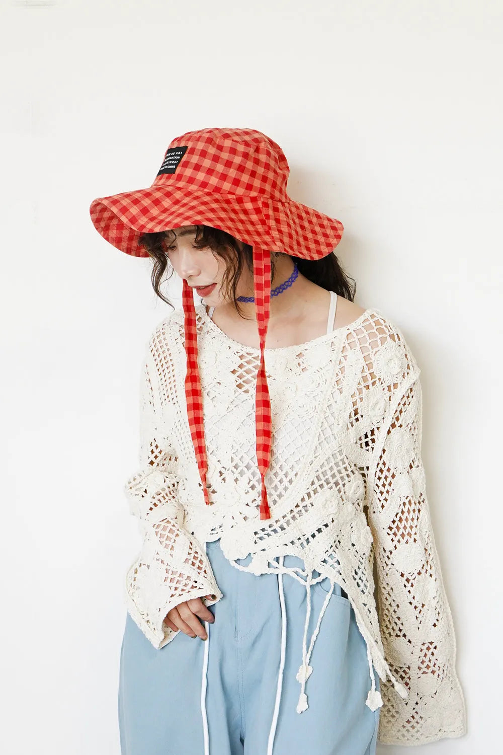 ギンガムチェックリボンハット