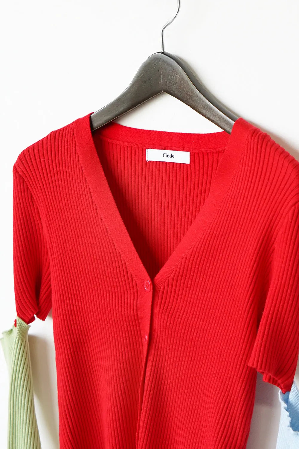 つぎはぎ配色スリーブリブニットカーディガン