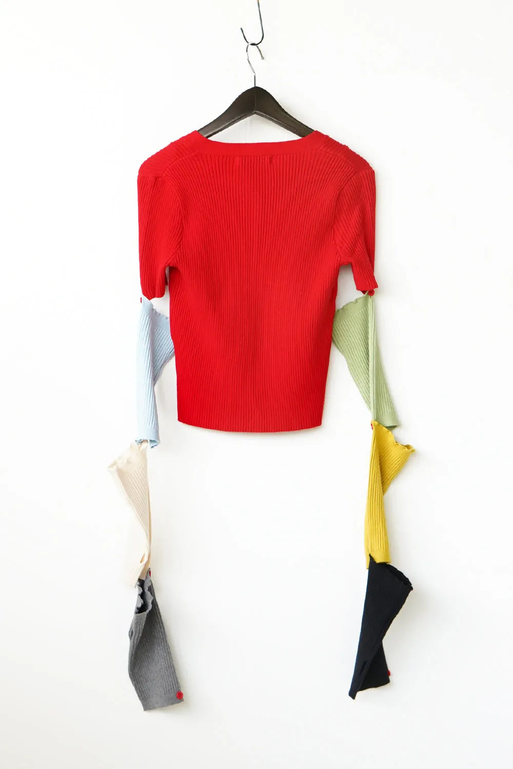 つぎはぎ配色スリーブリブニットカーディガン