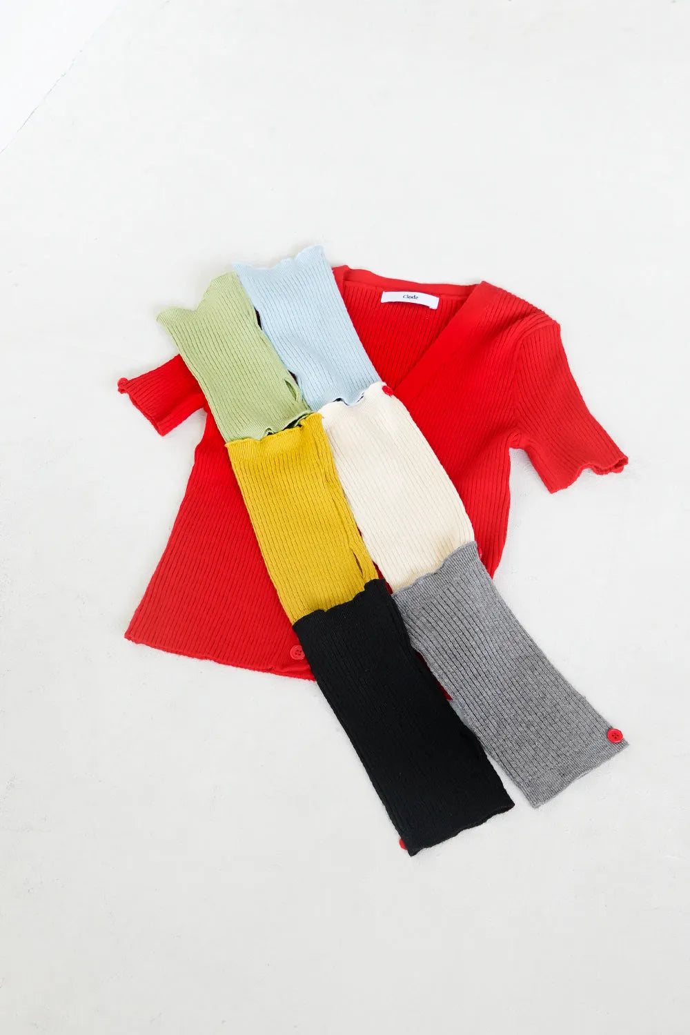 つぎはぎ配色スリーブリブニットカーディガン