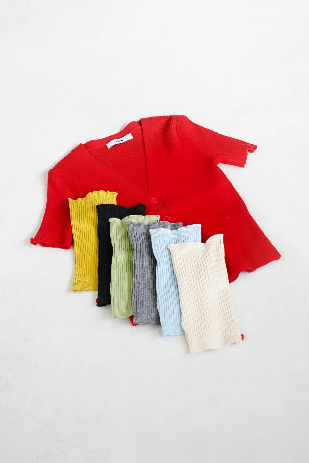 つぎはぎ配色スリーブリブニットカーディガン