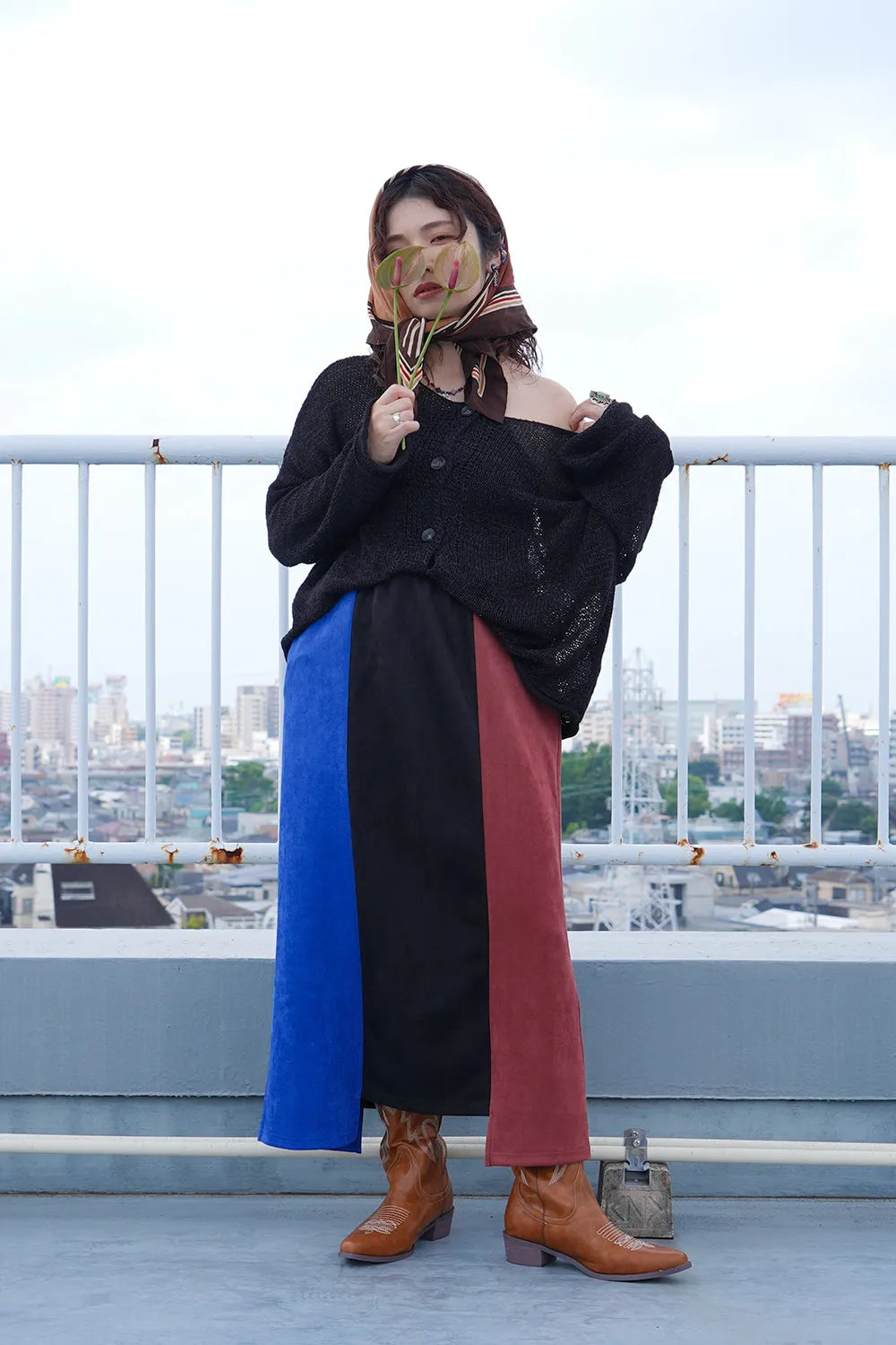 【LILA n’ citta】フェイクスエード配色スカート