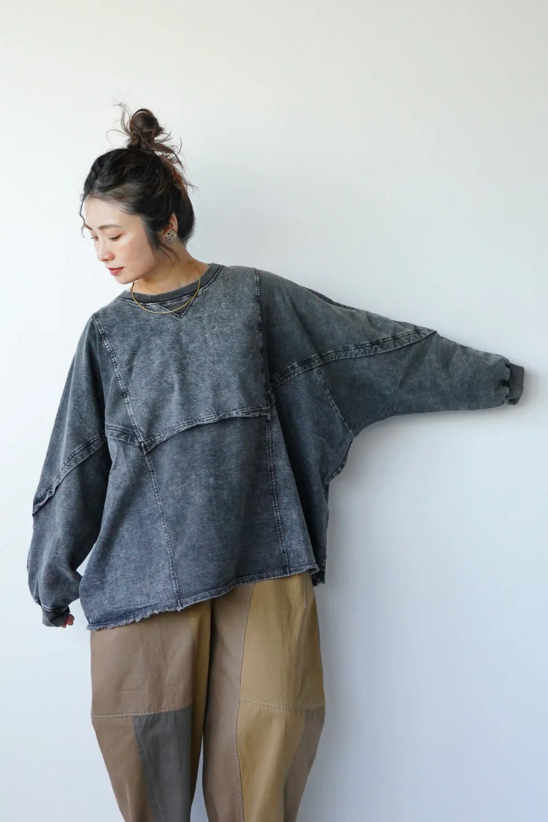 ケミカルデニム裏毛ドルマンプルオーバー