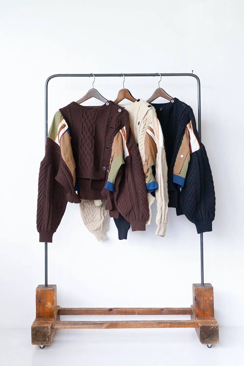 異素材ドッキングアシメニットカーデ