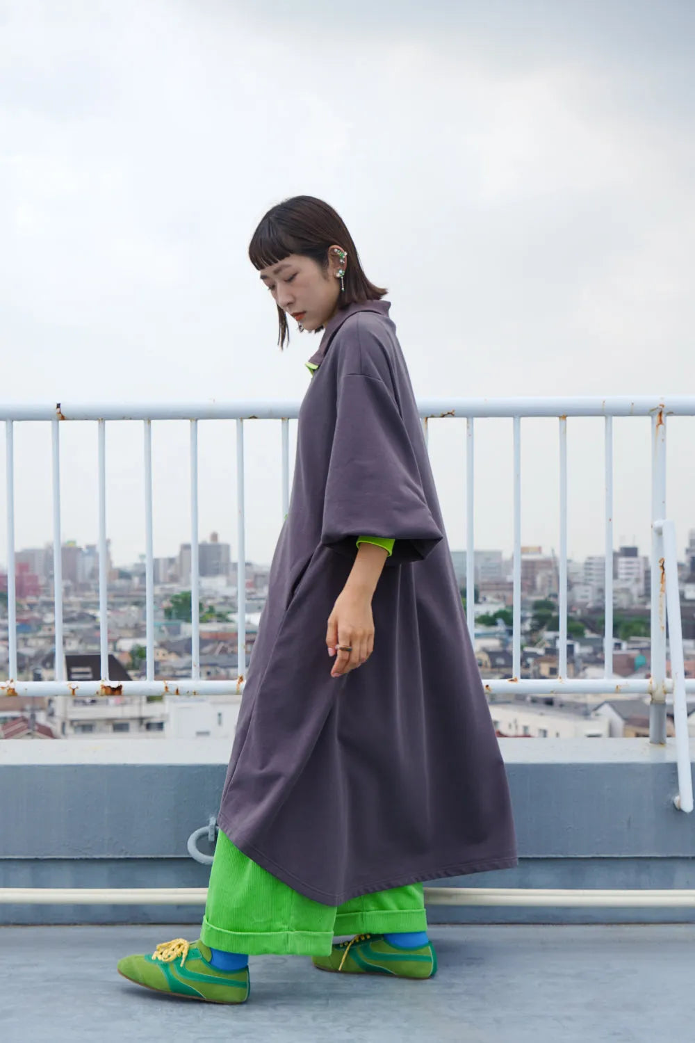 【LILA n' citta】裏毛ジップバイカラーワンピース