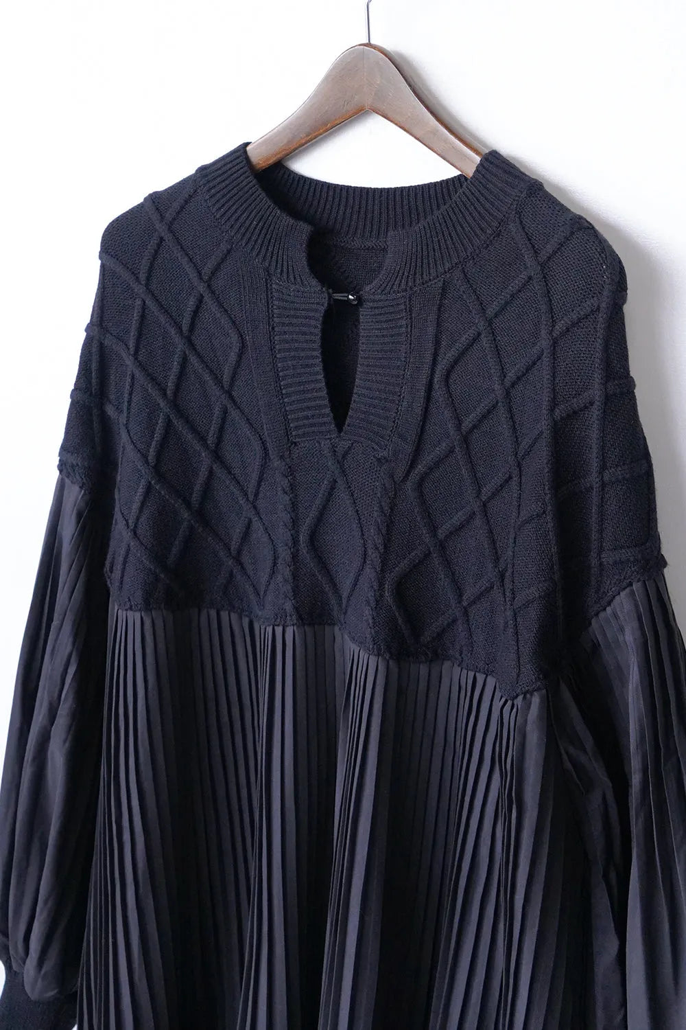 ニット×プリーツロングワンピース