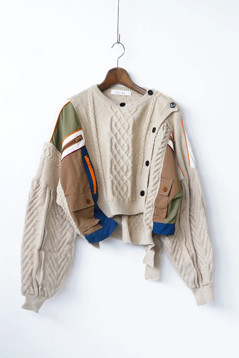 異素材ドッキングアシメニットカーデ