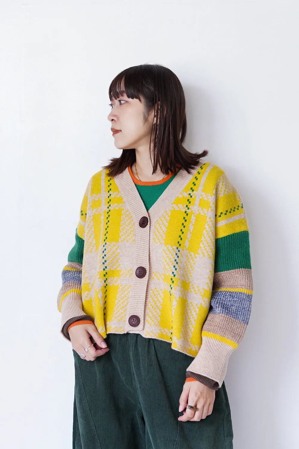 マルチチェックニットカーディガン