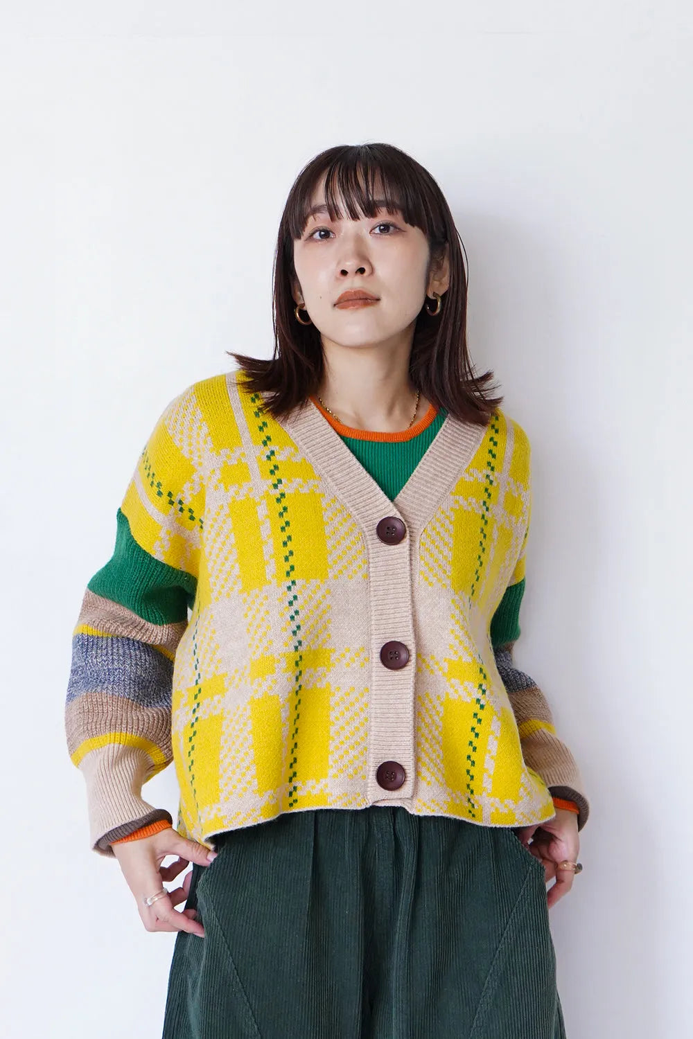 マルチチェックニットカーディガン