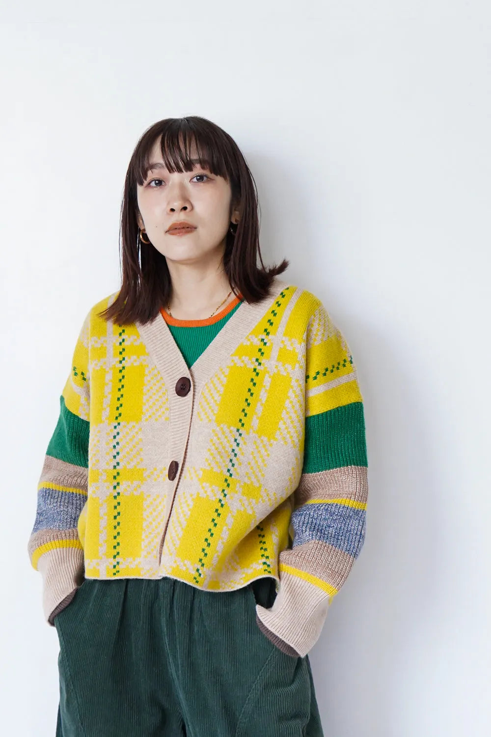 マルチチェックニットカーディガン
