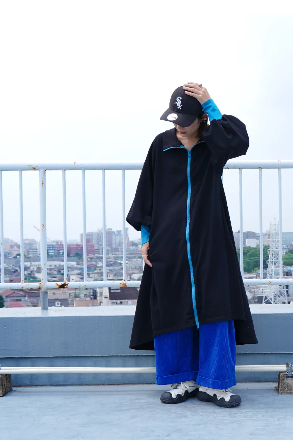 【LILA n' citta】裏毛ジップバイカラーワンピース