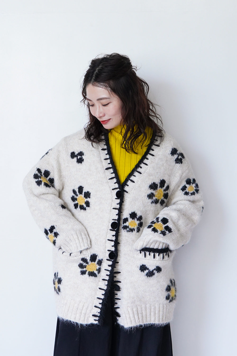 新品 ダーマコレクション 刺繍 カーディガン LL イエロー 大きいサイズ 大きいサイズ レディース シアーニットドルマンカーディガン maru