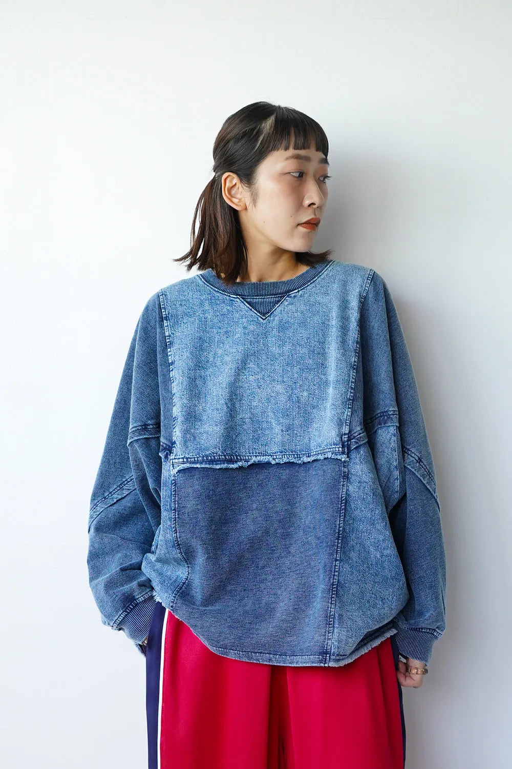 ケミカルデニム裏毛ドルマンプルオーバー