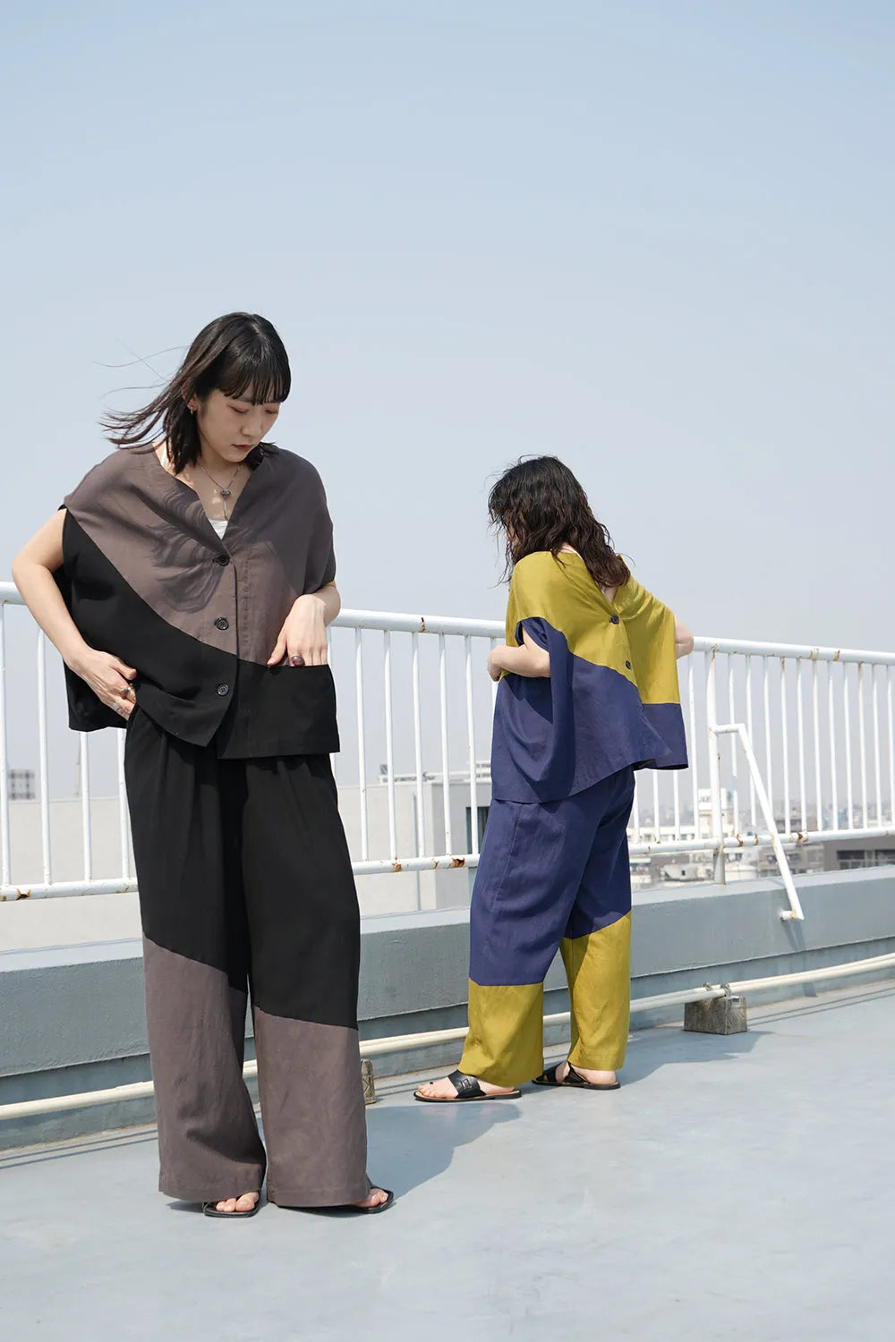 【LILA n' citta】リネンレーヨンバイカラーパンツ