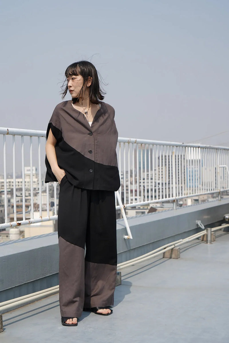 【LILA n' citta】リネンレーヨンバイカラーパンツ