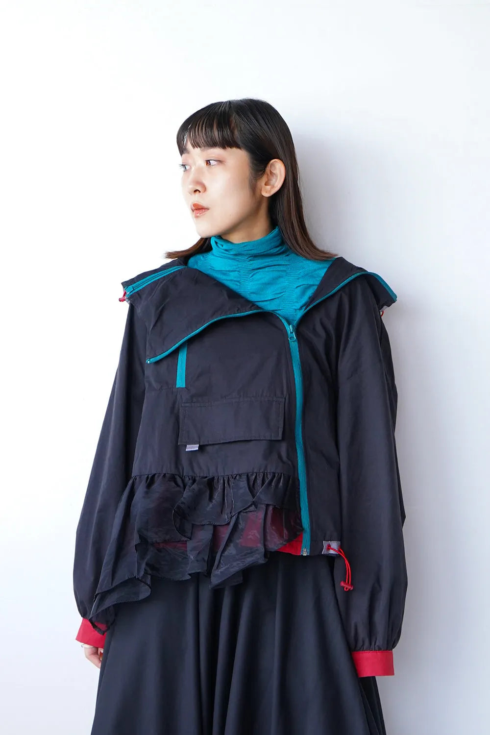 配色ダブルジップパーカ