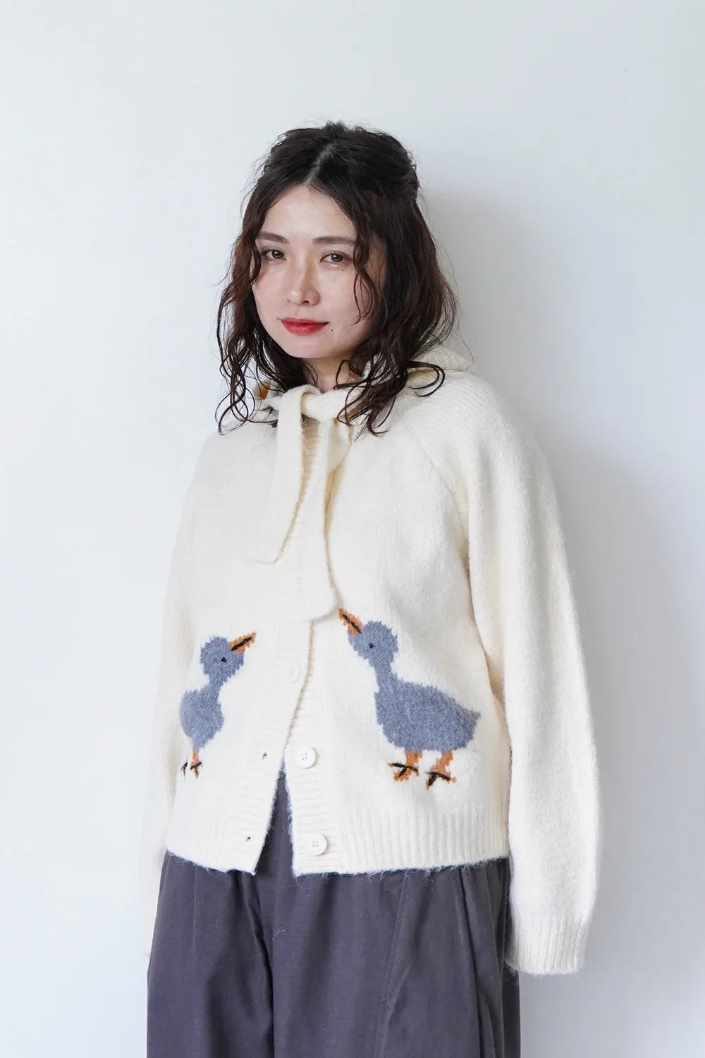 鳥柄ニットカーディガン&フードSET
