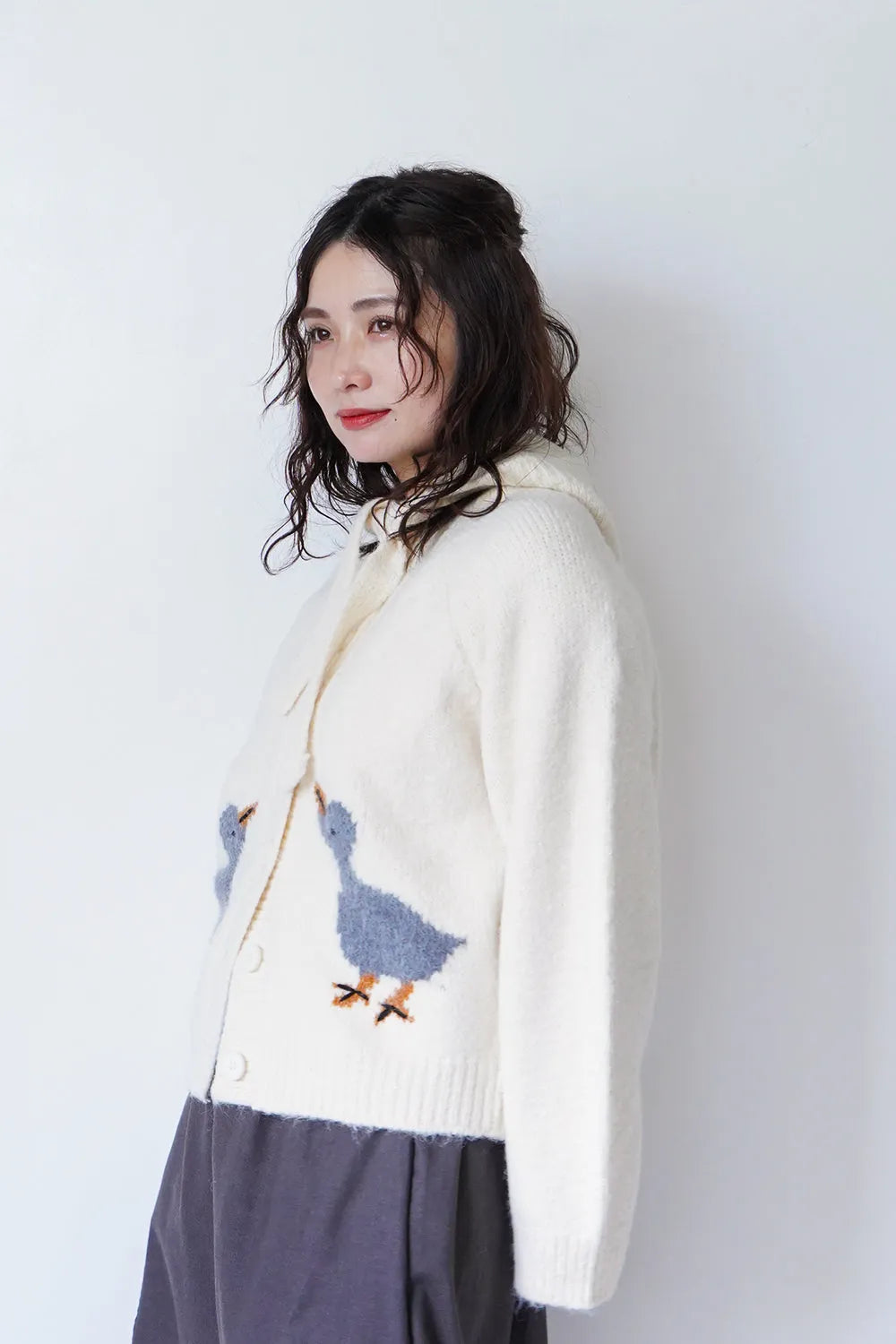 鳥柄ニットカーディガン&フードSET