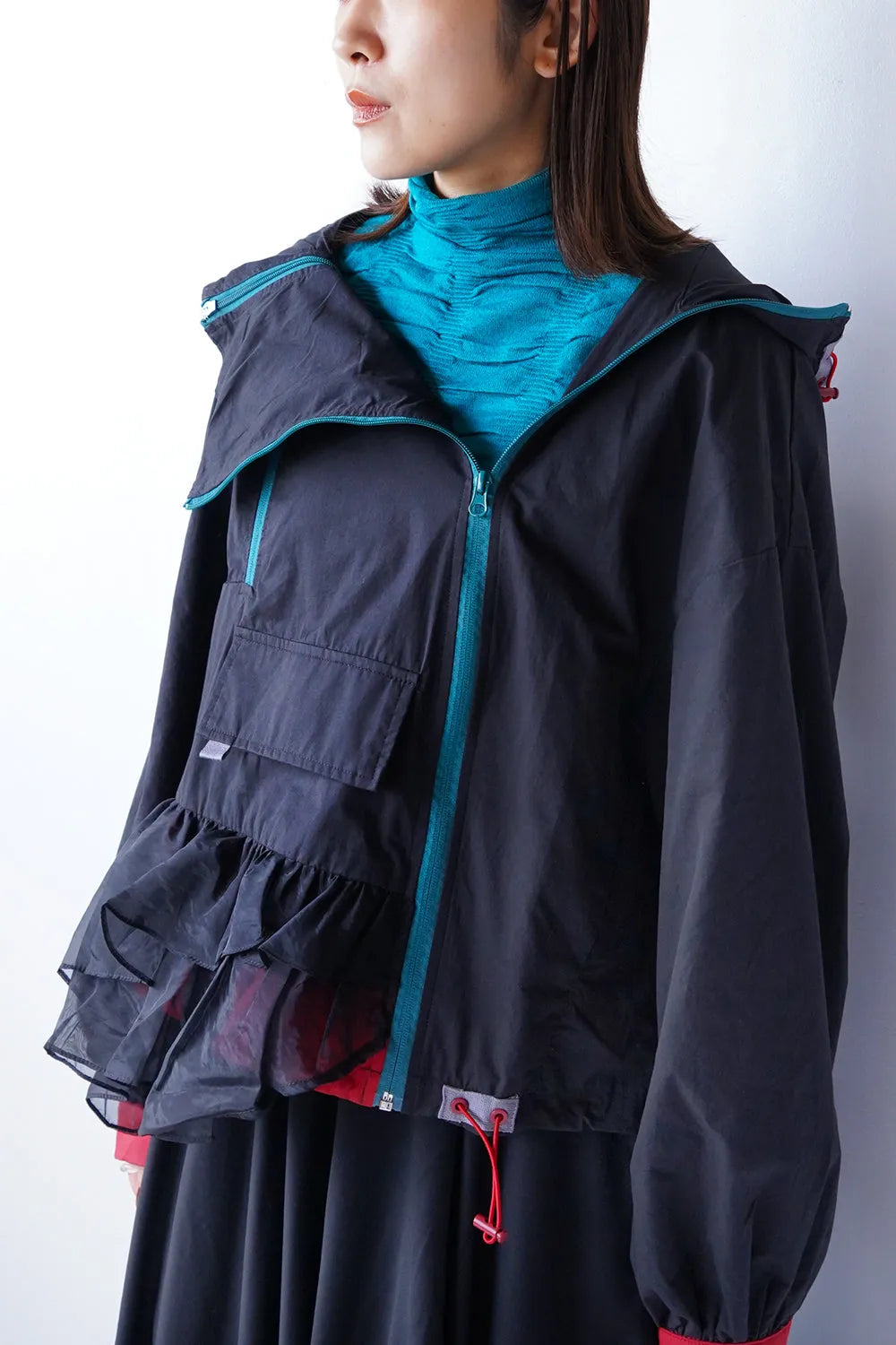 配色ダブルジップパーカ