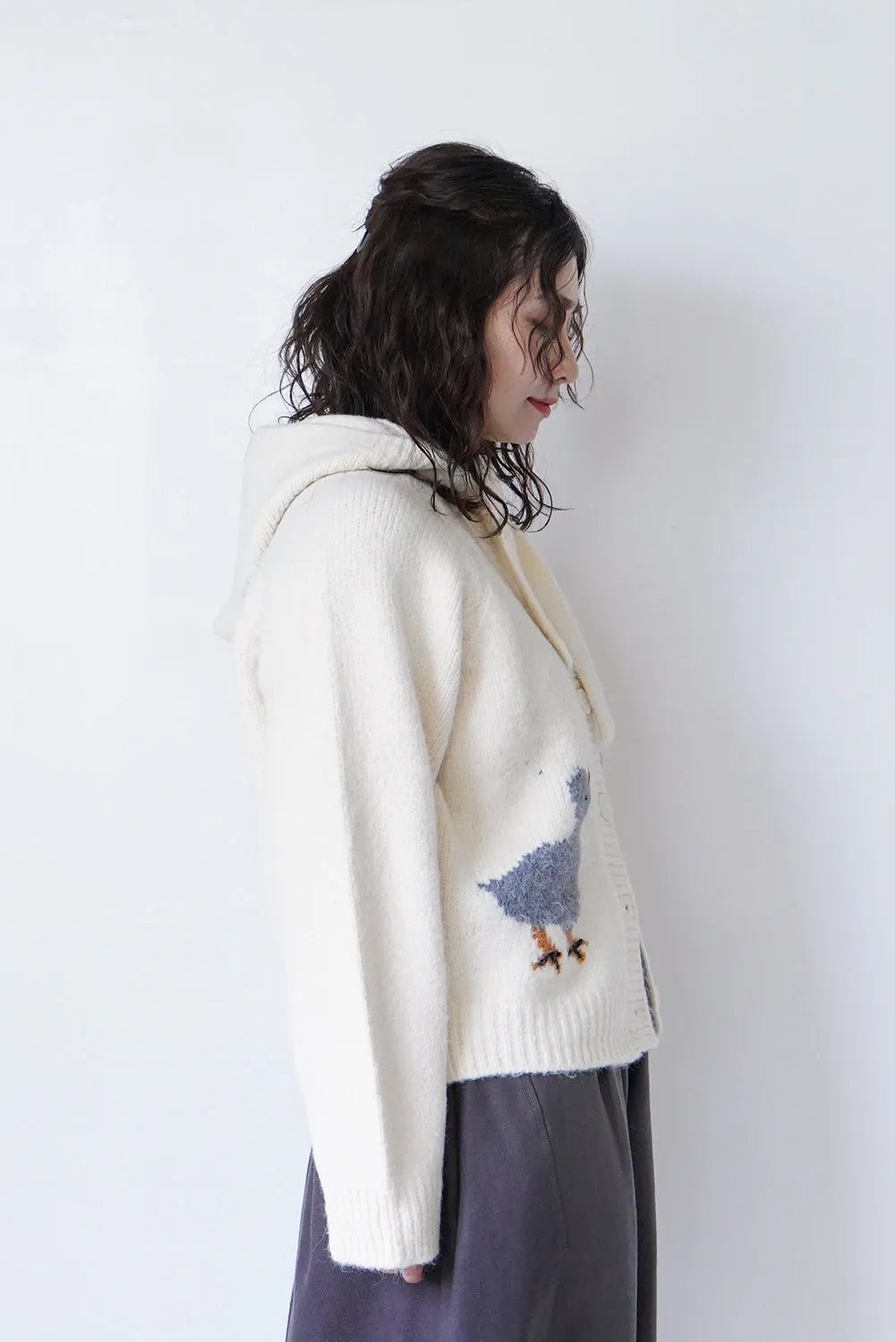 鳥柄ニットカーディガン&フードSET