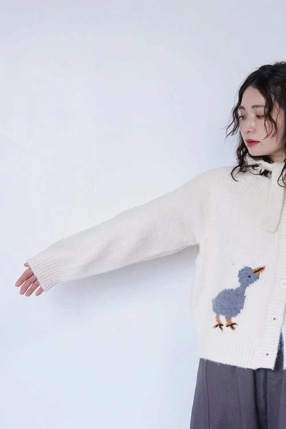 鳥柄ニットカーディガン&フードSET