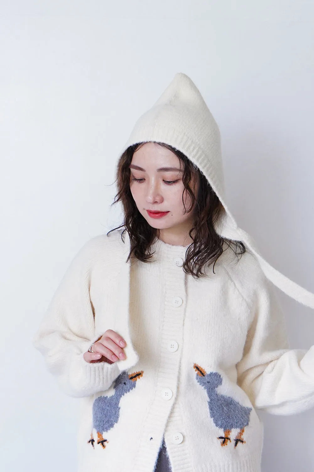 鳥柄ニットカーディガン&フードSET