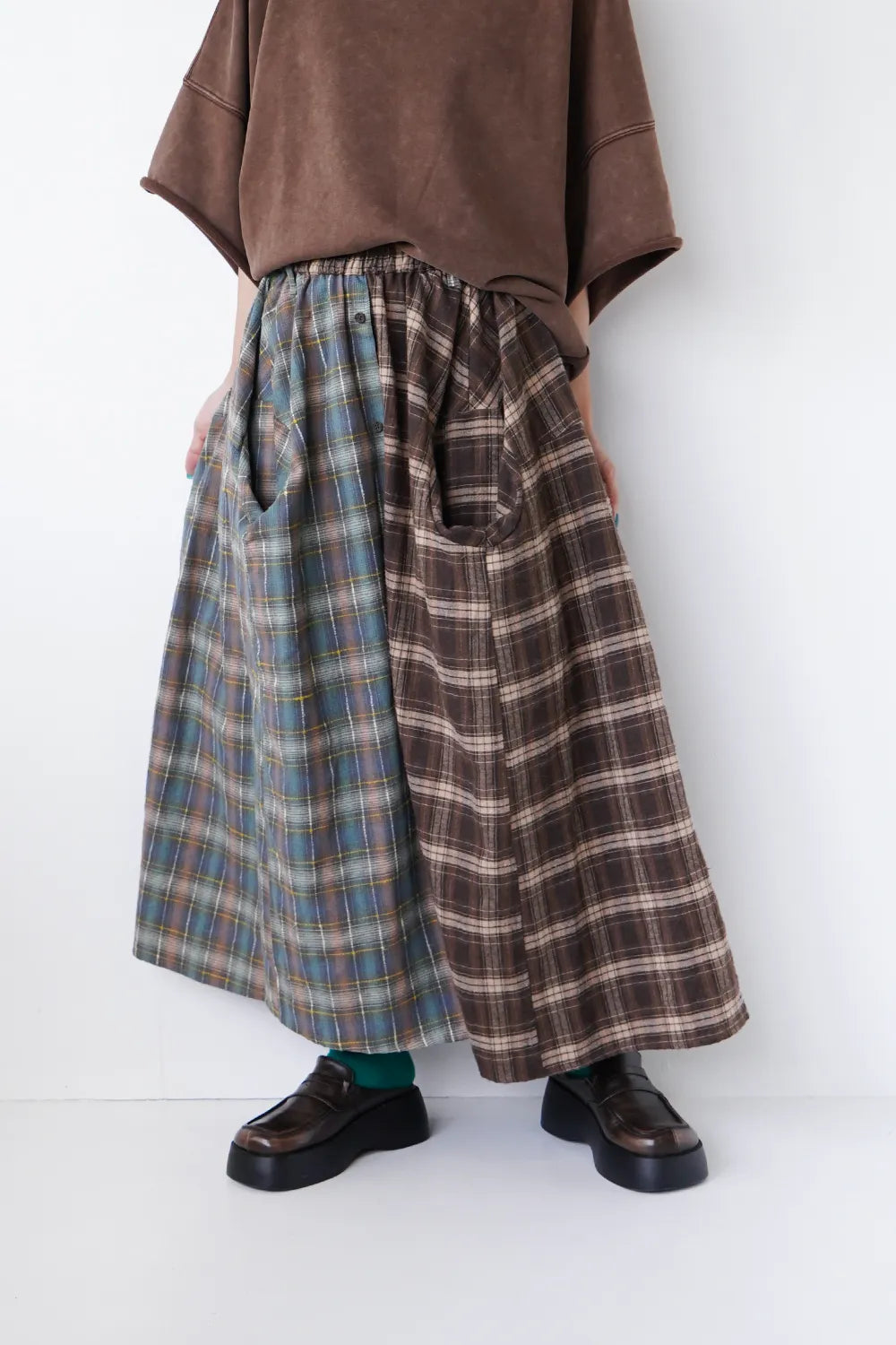 DOUBLE PLAID SHIRTS SKIRT