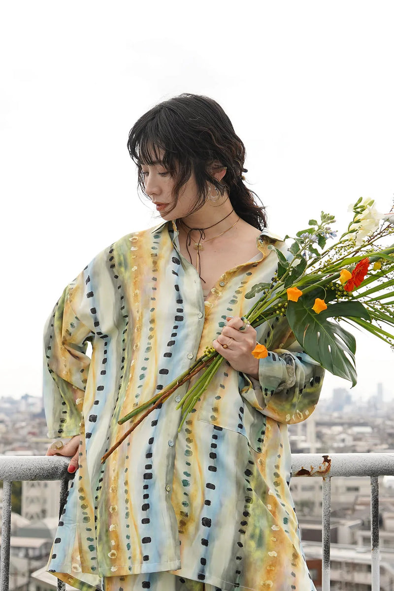 【LILA n’citta】ストライプドットオーバーシャツ