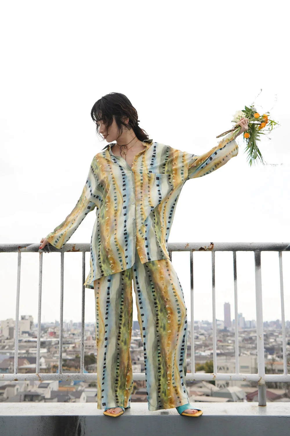 【LILA n’citta】ストライプドットオーバーシャツ