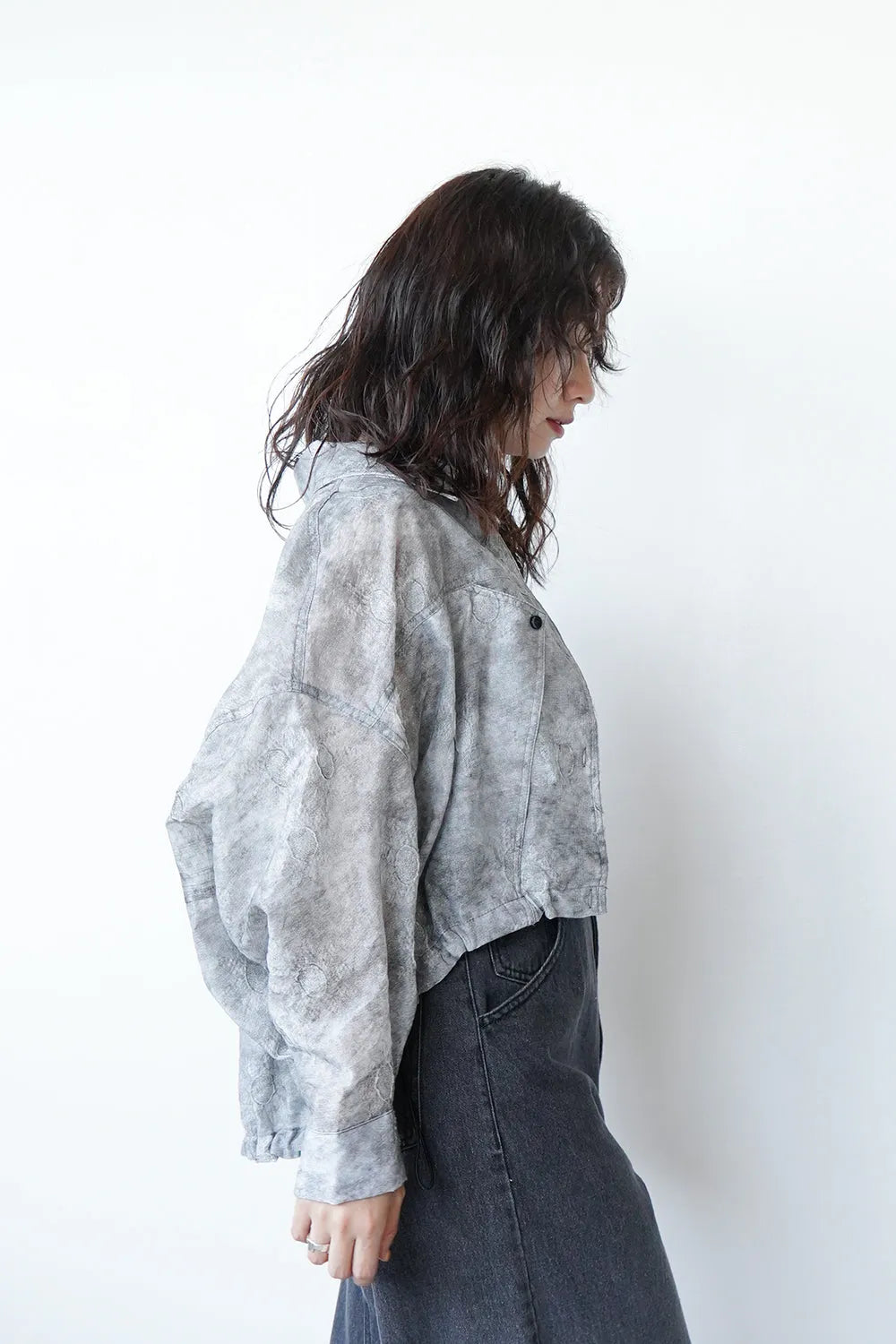 【MICALLE MICALLE】ドット織裾ドロストドルマンシャツ