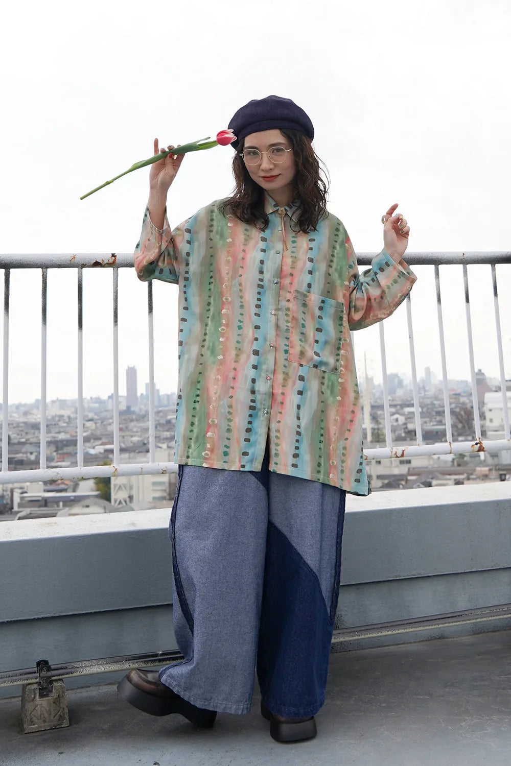 【LILA n’citta】デニムバイカラーワイドパンツ