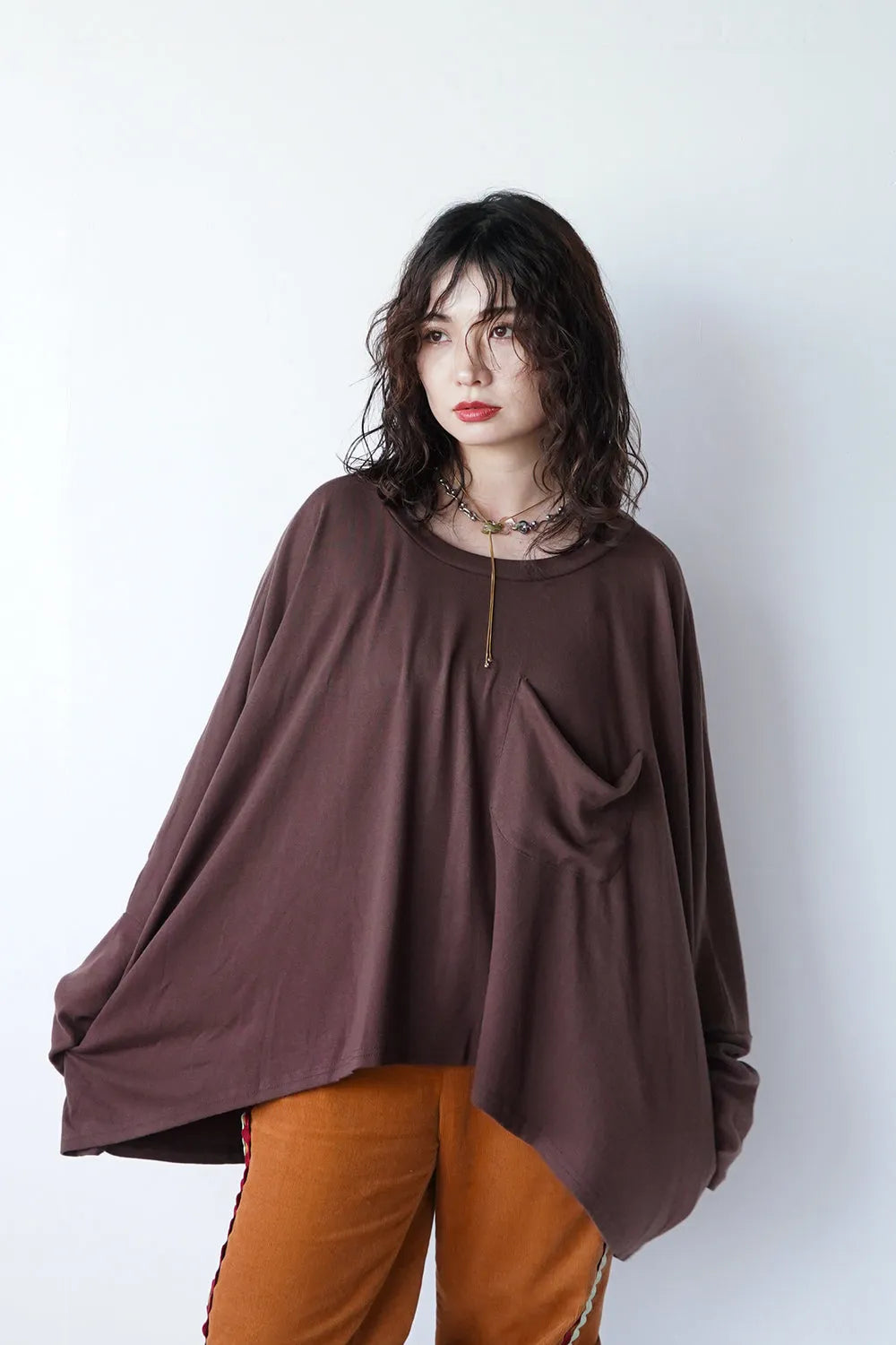 フリンジスヌード付きワイドプルオーバー