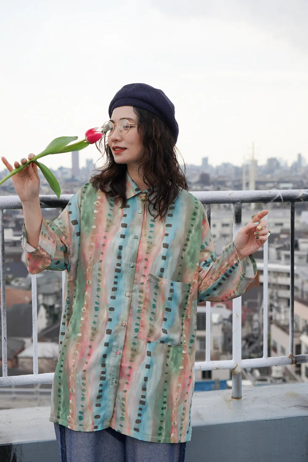 【LILA n’citta】ストライプドットオーバーシャツ