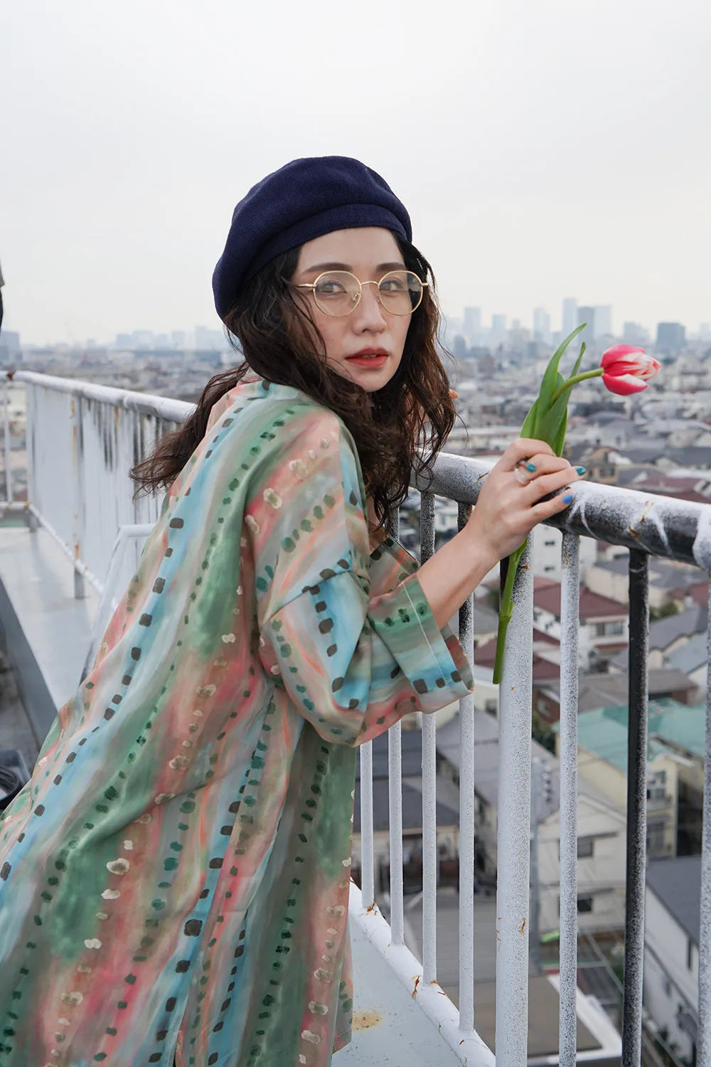 【LILA n’citta】ストライプドットオーバーシャツ