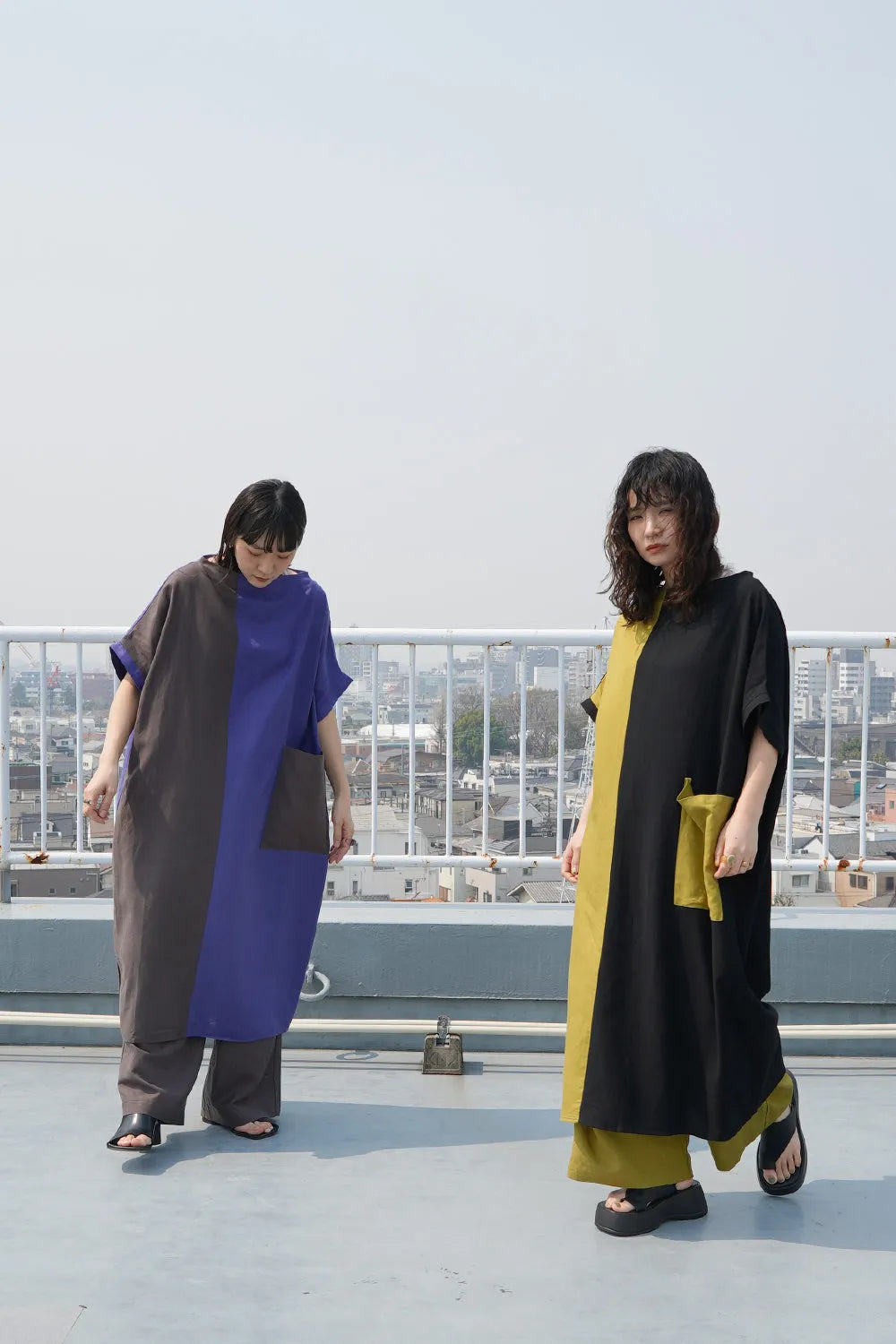 【LILA n’ citta】リネンレーヨンバイカラーワンピース