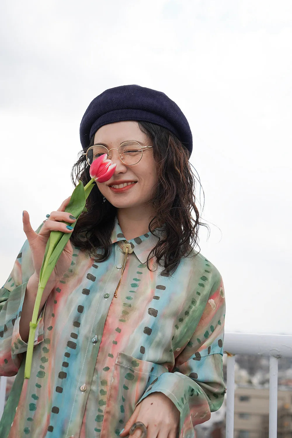 【LILA n’citta】ストライプドットオーバーシャツ