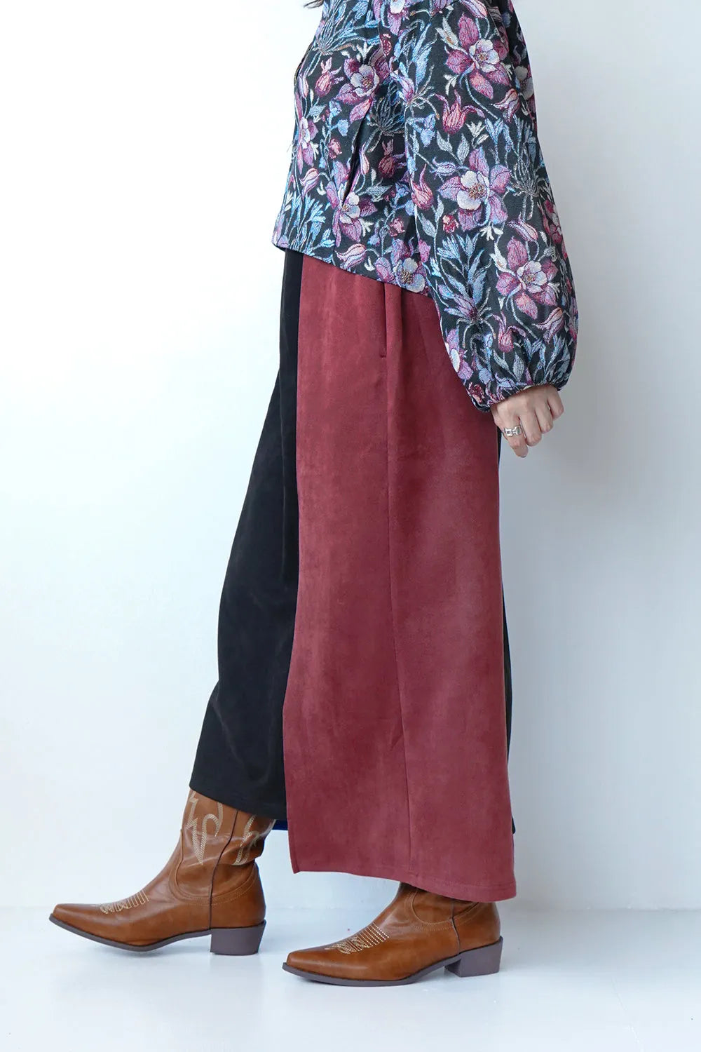 【LILA n’ citta】フェイクスエード配色スカート