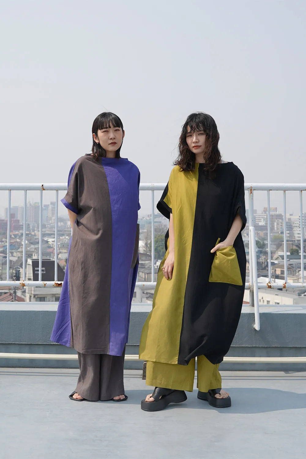 【LILA n’ citta】リネンレーヨンバイカラーワンピース