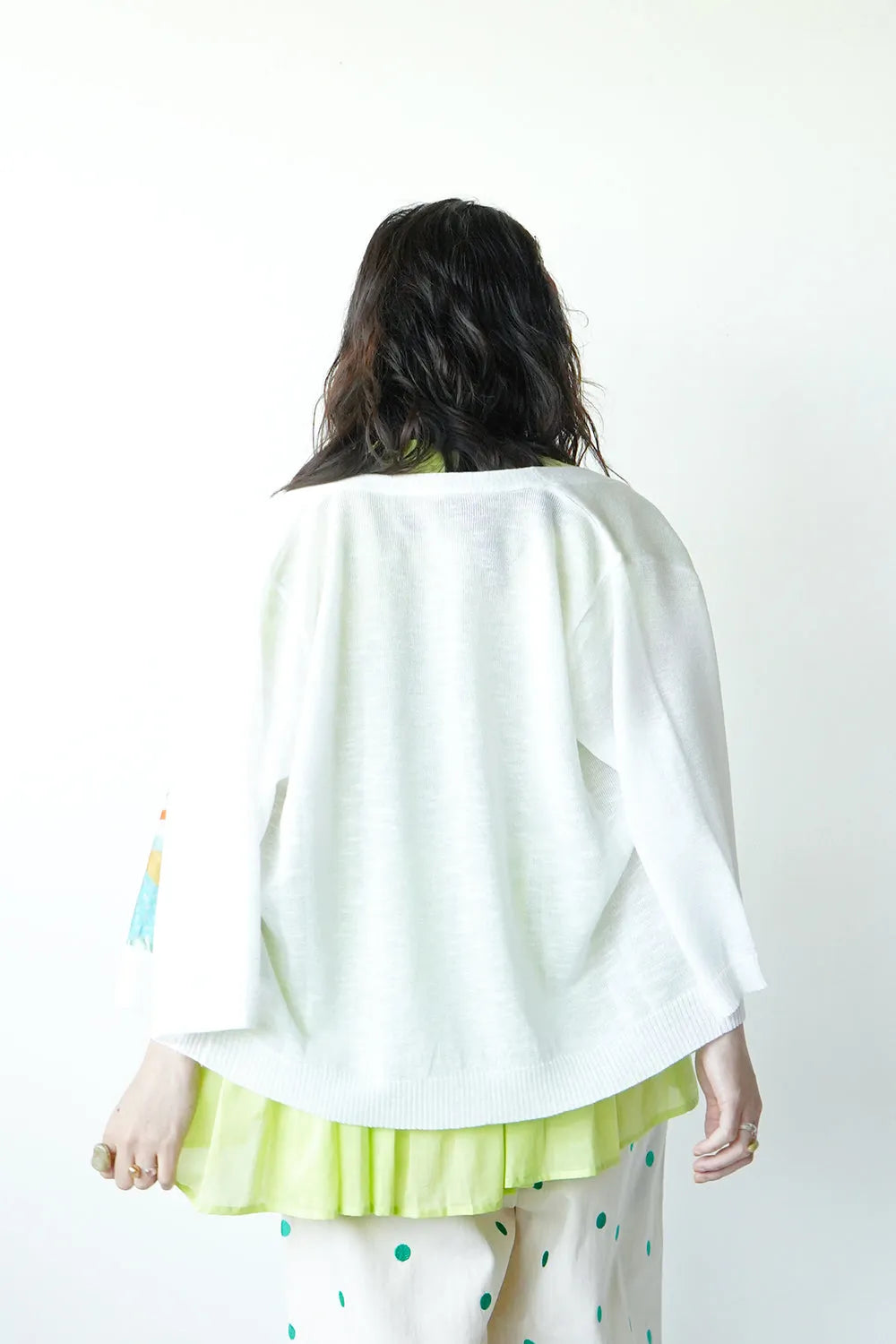 幾何学プリント切替カーデ