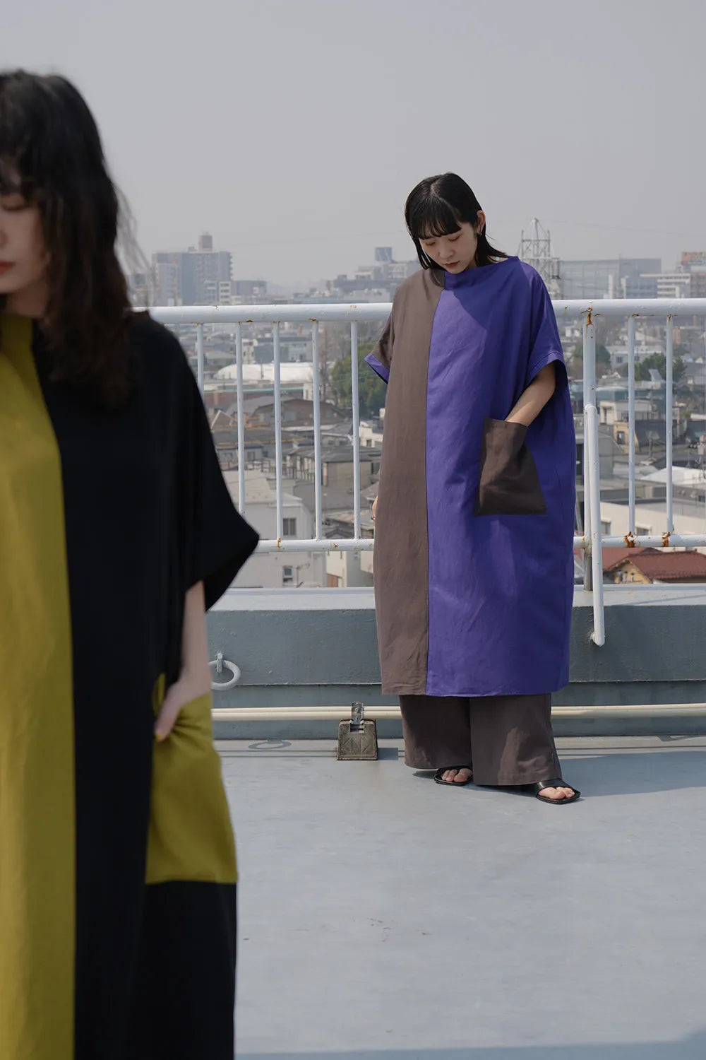 【LILA n’ citta】リネンレーヨンバイカラーワンピース