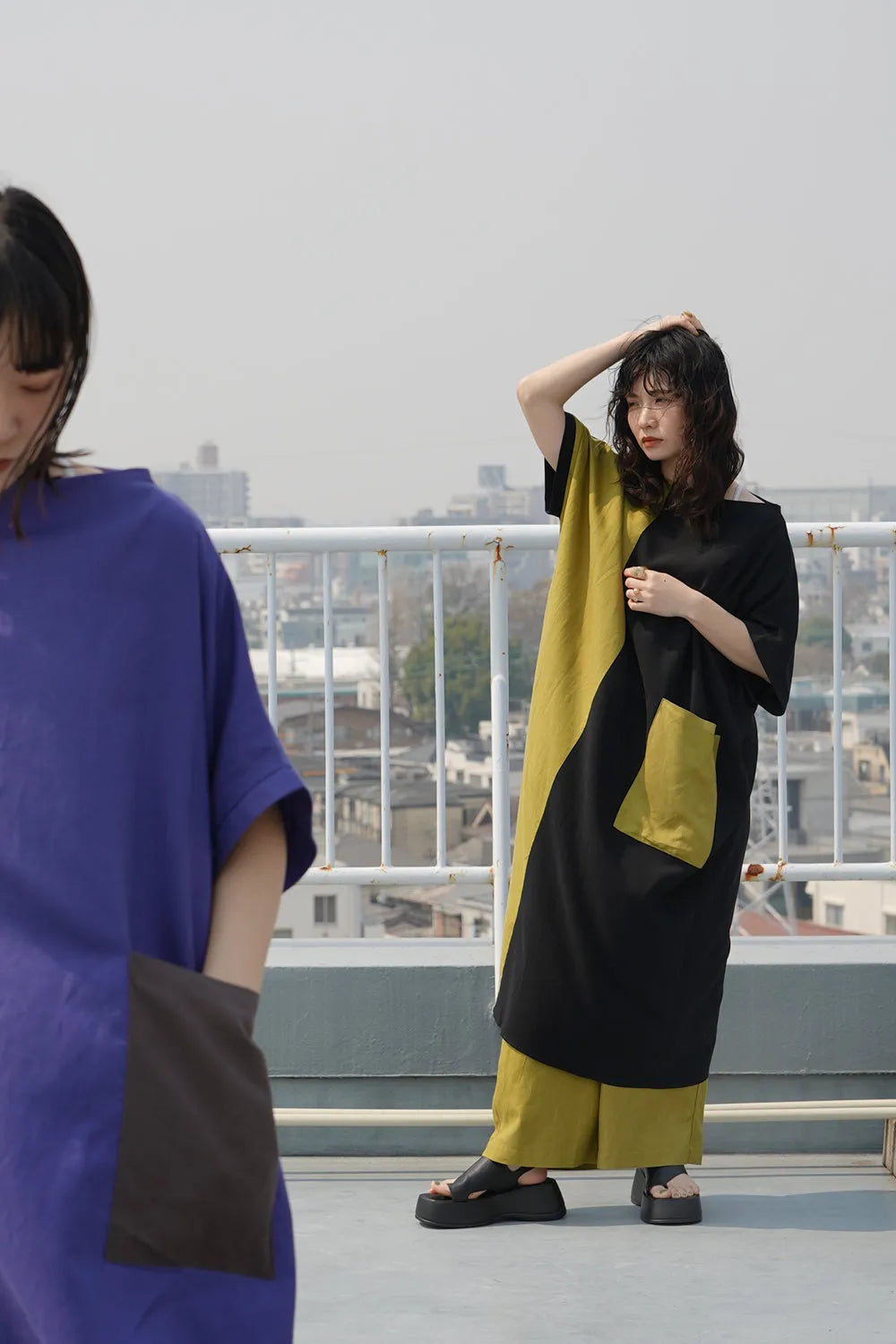 【LILA n’ citta】リネンレーヨンバイカラーワンピース