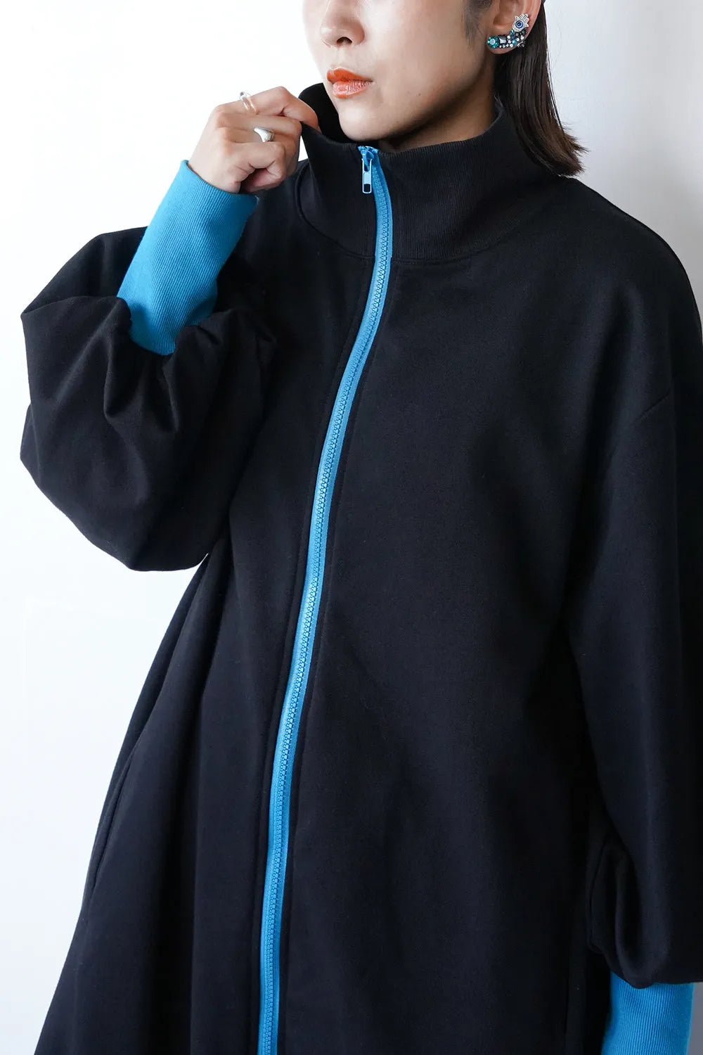 【LILA n' citta】裏毛ジップバイカラーワンピース