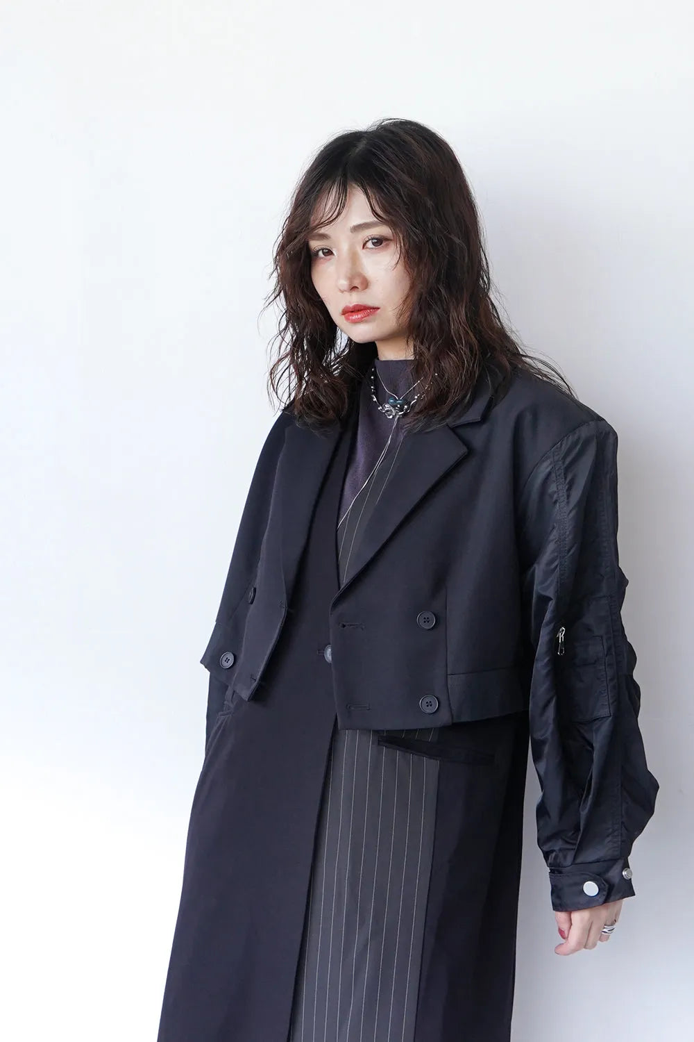 【MICALLE MICALLE】異素材ショートテーラードジャケット